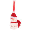 Toyland 12cm Hanging Snowman Decoration With Decorative Scarf And Hat Reading 'Sister' - Christmas Tree Decorations
