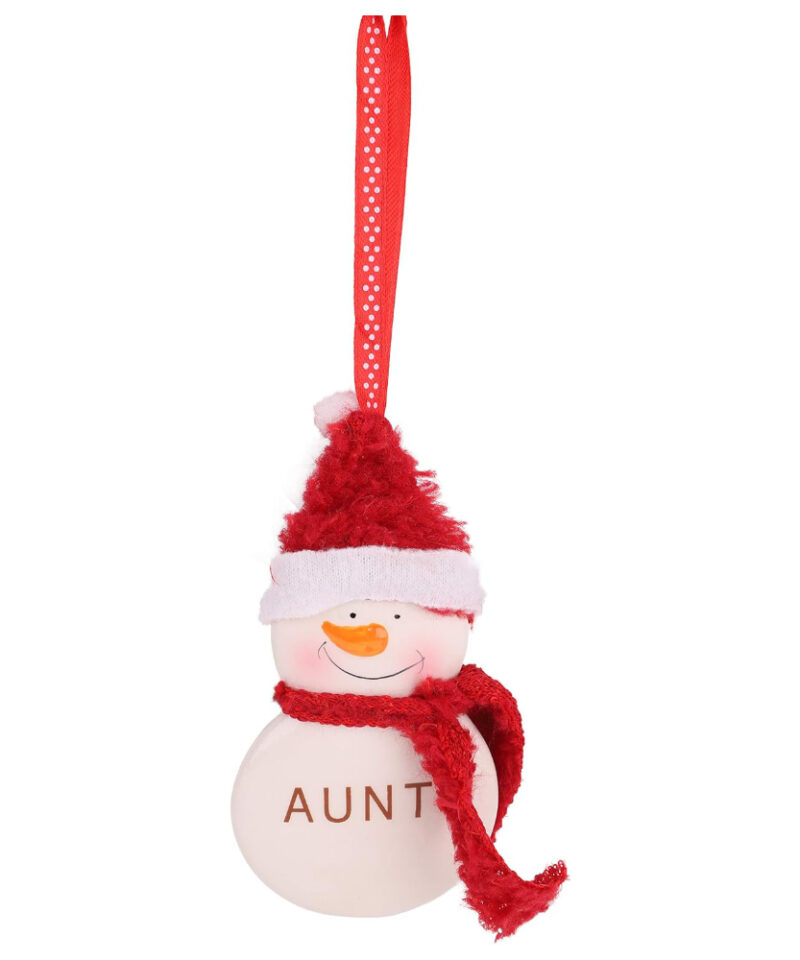 Toyland 12cm Hanging Snowman Decoration With Decorative Scarf And Hat Reading 'Aunt' - Christmas Tree Decorations
