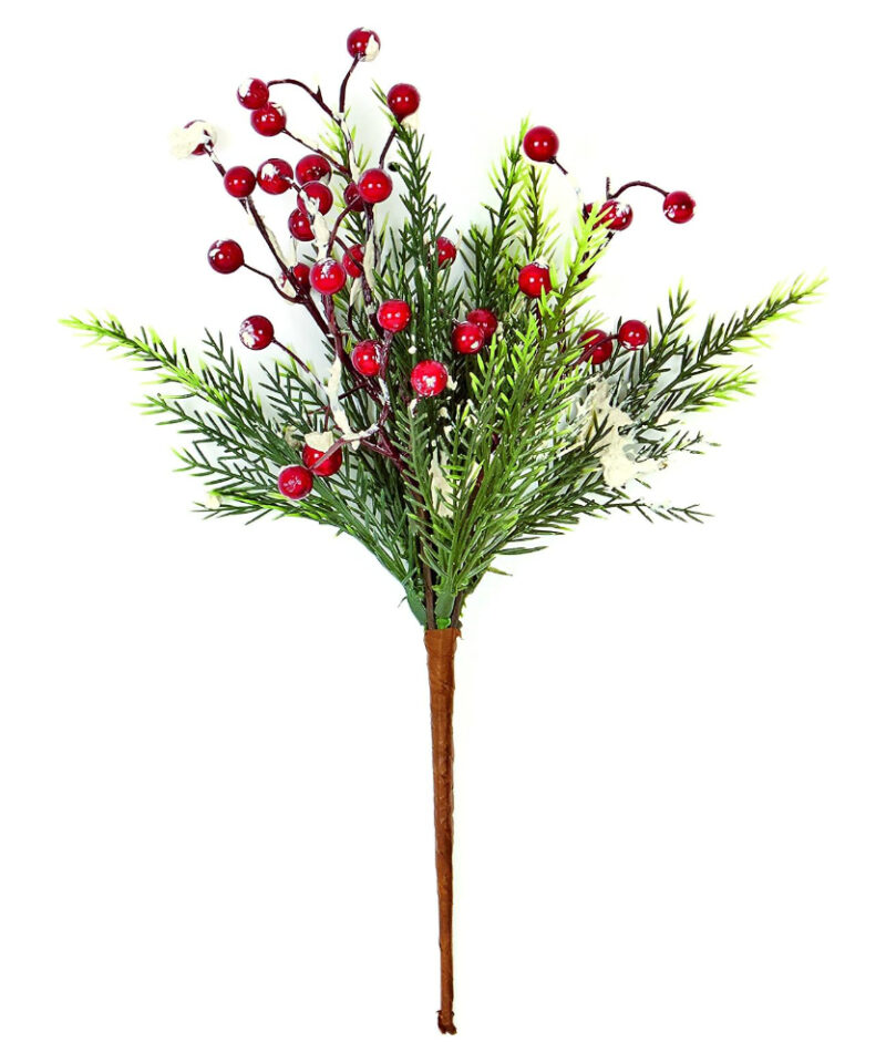 30cm Decorative Pick With Berries Topped With Snow - Christmas Decorations
