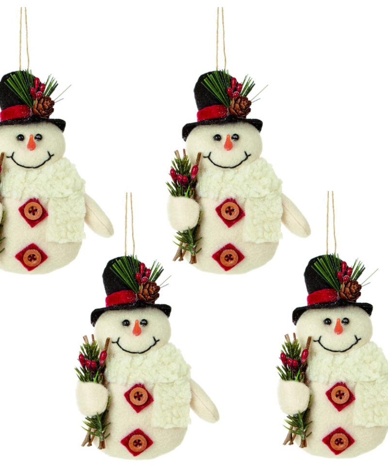 Toyland® 4 Adorable, Sparkly, Woolly Hanging Snowman Tree Trim - Perfect Christmas Decoration