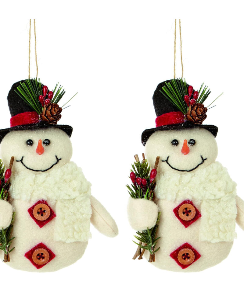Toyland® 2 Adorable, Sparkly, Woolly Hanging Snowman Tree Trim - Perfect Christmas Decoration