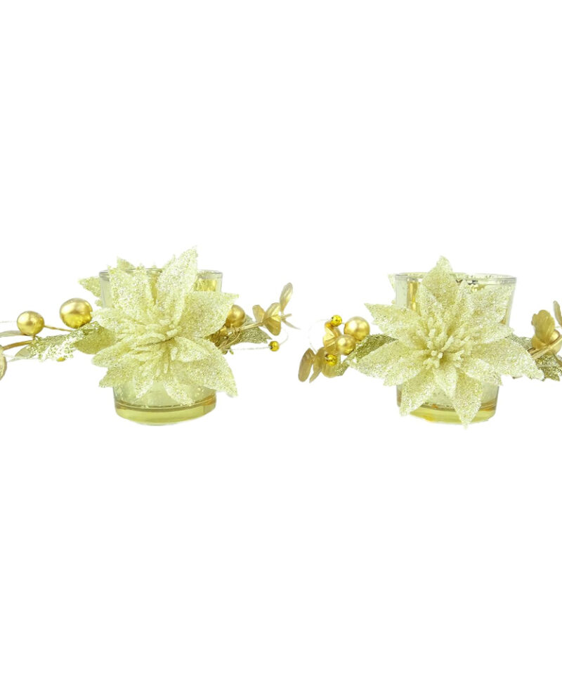 11cm Gold Glass Candle Holders With Candle Rings - Christmas Decorations - Dining Tableware