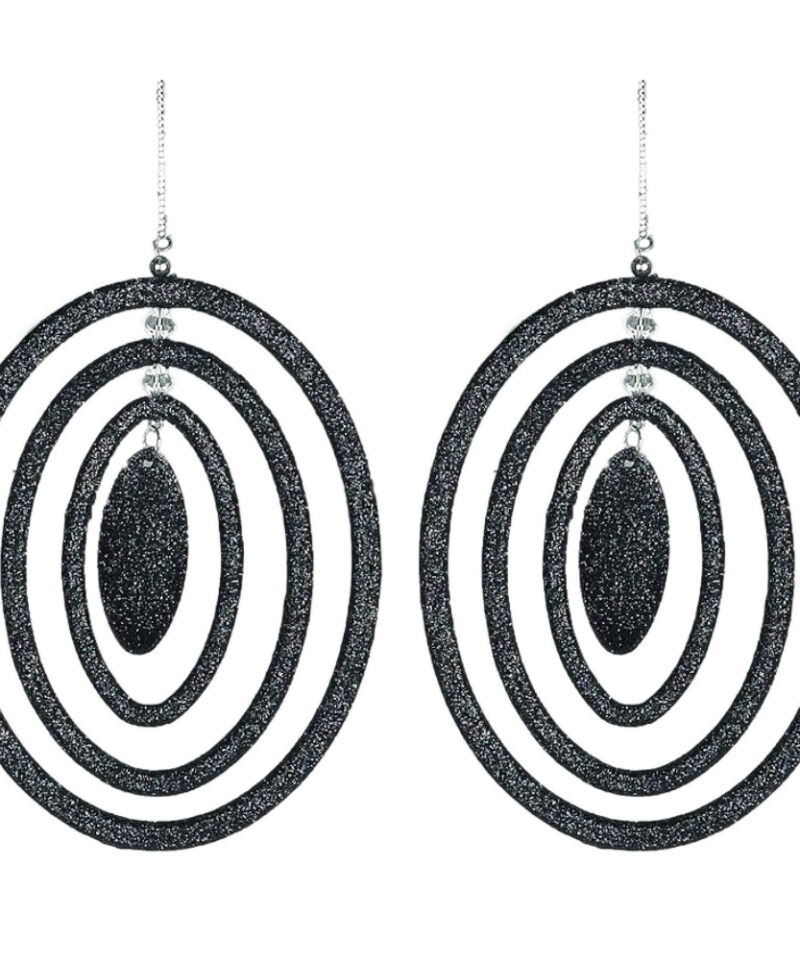 Toyland® Two Oval Shaped Black Glitter Coated Hanging Decorations - Perfect Christmas Decoration