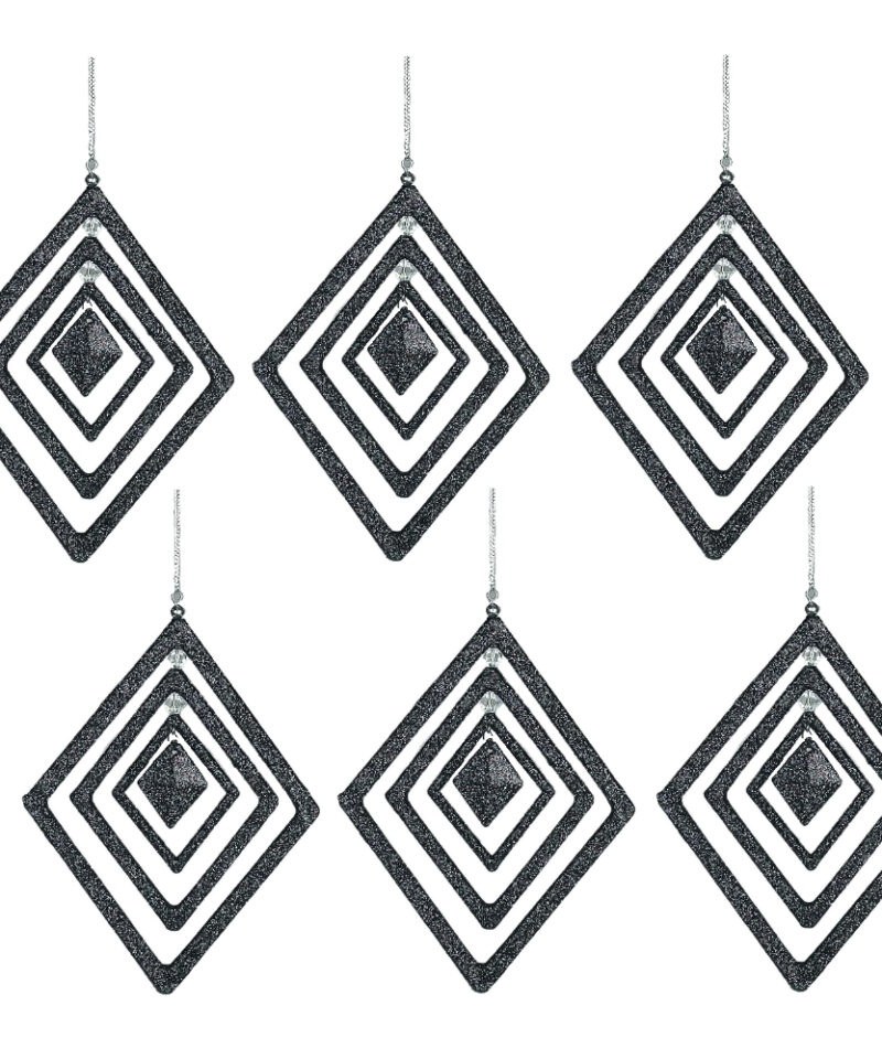 Toyland® Pack of 6 - Diamond Shaped Black Glitter Coated Hanging Decorations - Perfect Christmas Decoration