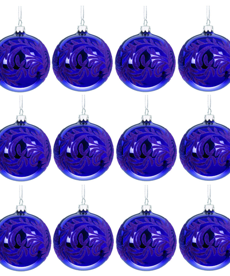 Toyland Pack of 12-80mm Purple Baubles With Flocked Pattern - Christmas Tree Decorations