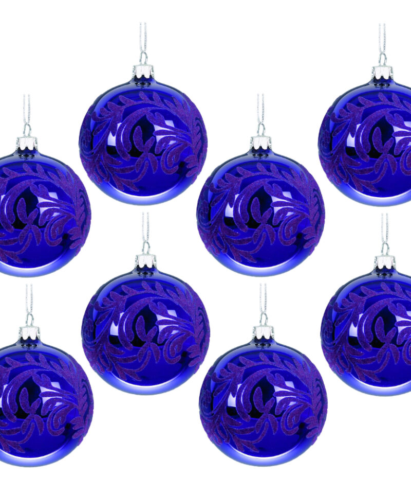 Toyland 8 Purple Floral Inspired Flocked Ball Shaped Baubles - Perfect Christmas Tree Decoration