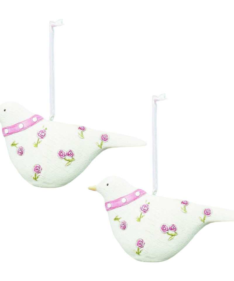 Toyland 2 - 12cm Off White Rose Decorated Dove Hanging Ornaments - Christmas Tree Decorations