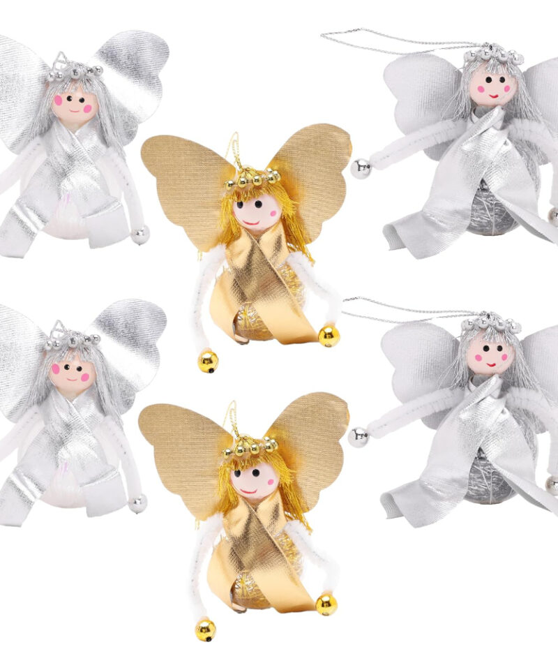 Pack of 6 Angel Christmas Tree Decoration Baubles - Assorted Colours