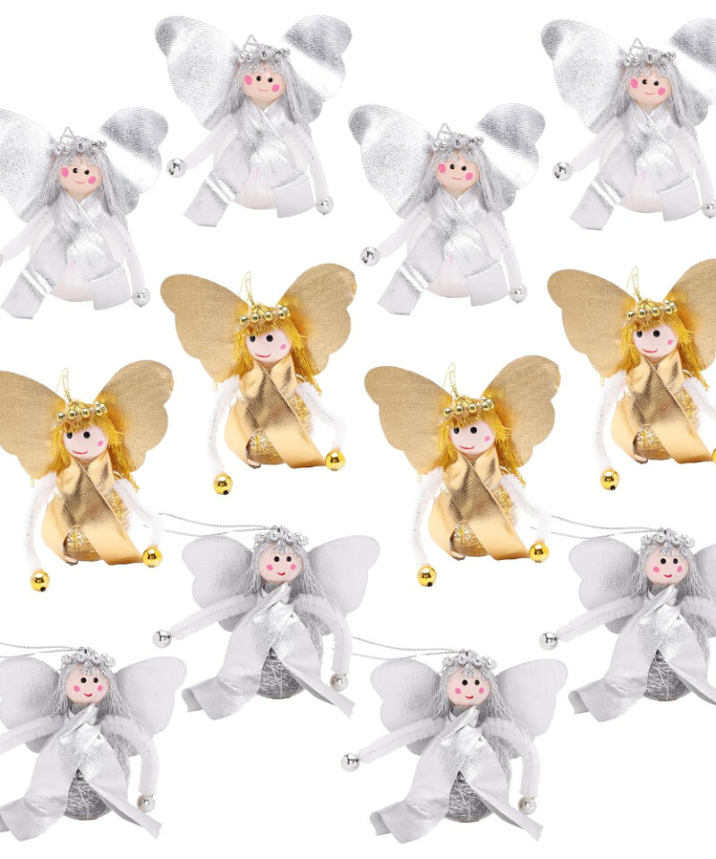 Toyland Pack of 12 Angel Christmas Tree Decoration Baubles - Assorted Colours