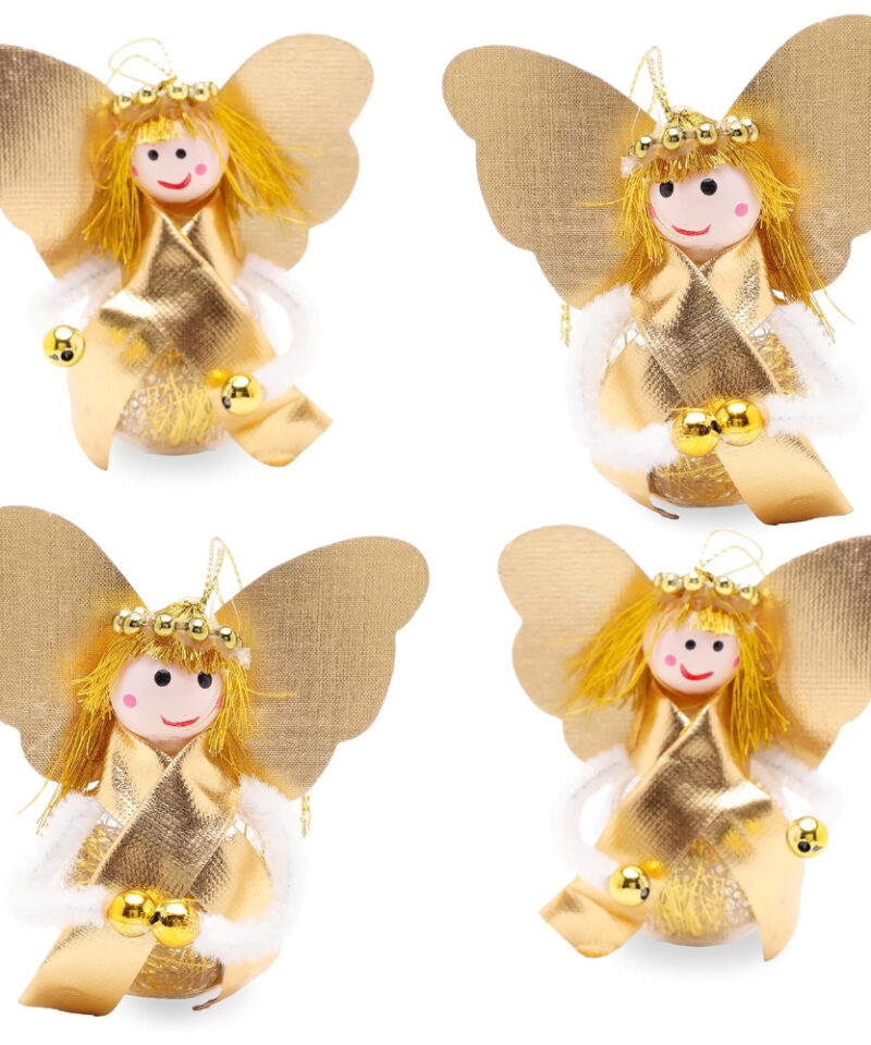 Toyland Pack of 4 Gold Angel Christmas Tree Decoration Baubles