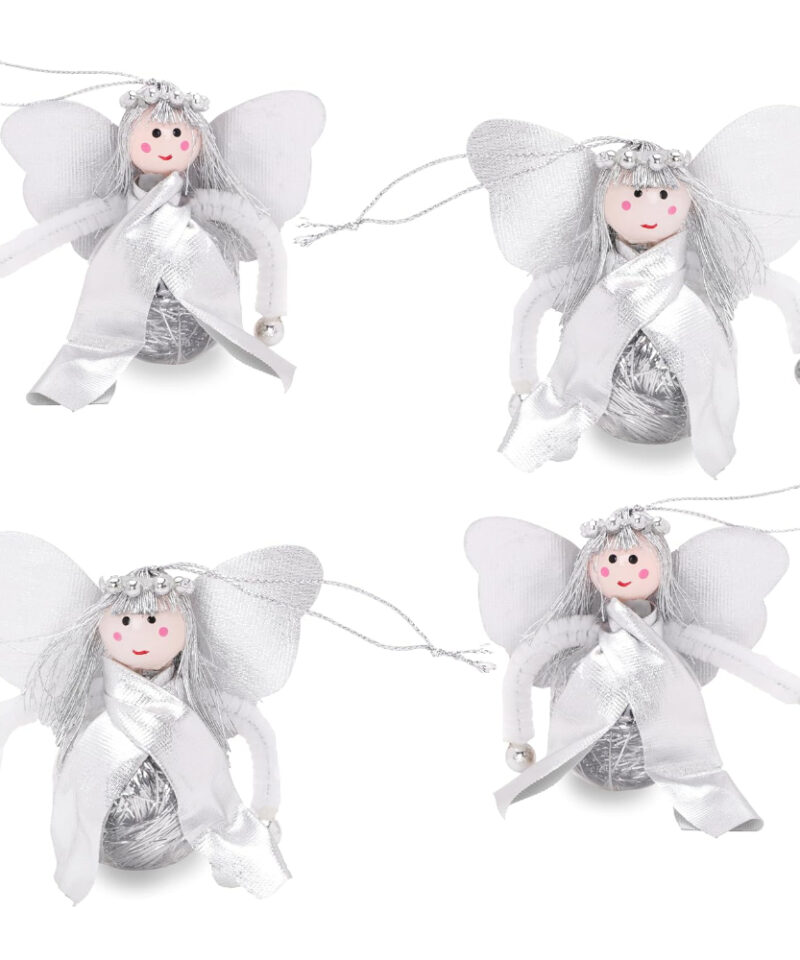 Toyland Pack of 4 Silver Angel Christmas Tree Decoration Baubles