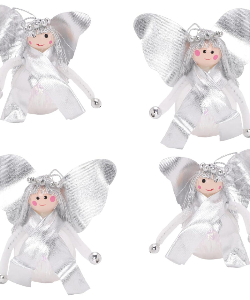 Toyland Pack of 4 White Iridescent Angel Christmas Tree Decoration Baubles