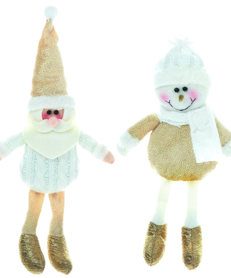 Toyland® 1 Snowman And 1 Santa 25cm Hanging Felt Plush Decorations With Sparkling Gold Features - Christmas Hanger