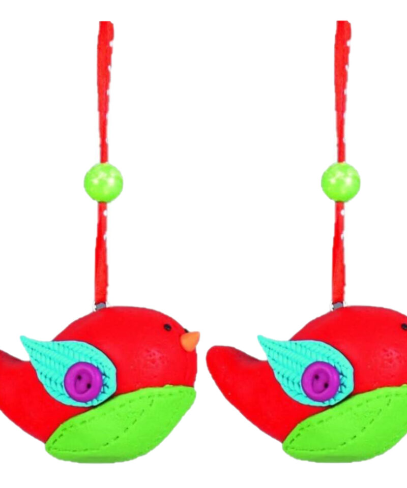 Toyland® Pack of 2 - Vibrant Red & Green Clay Bird Hanging Decorations - Perfect Christmas Tree Decoration