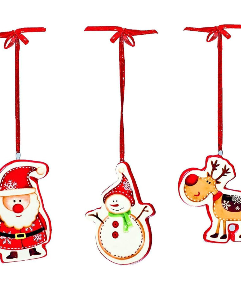 Set of 3 - 7cm Ceramic Hanging Character - Christmas Tree Decoration