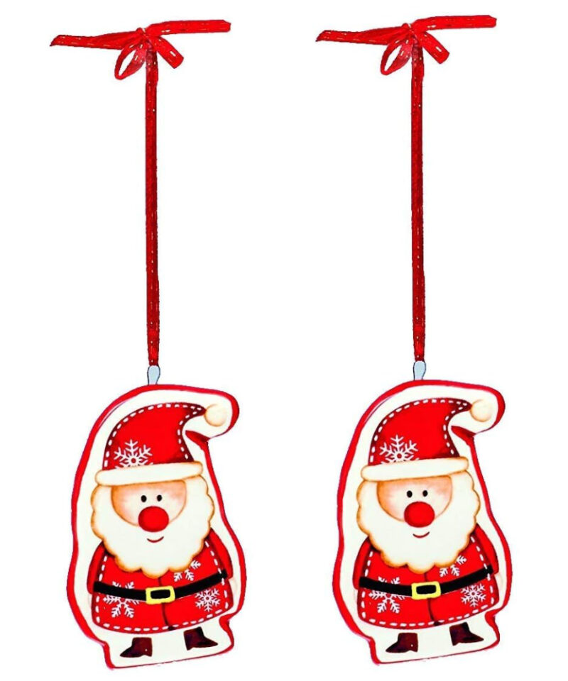 Toyland Pack of 2-7cm Ceramic Hanging Santa - Christmas Tree Decoration