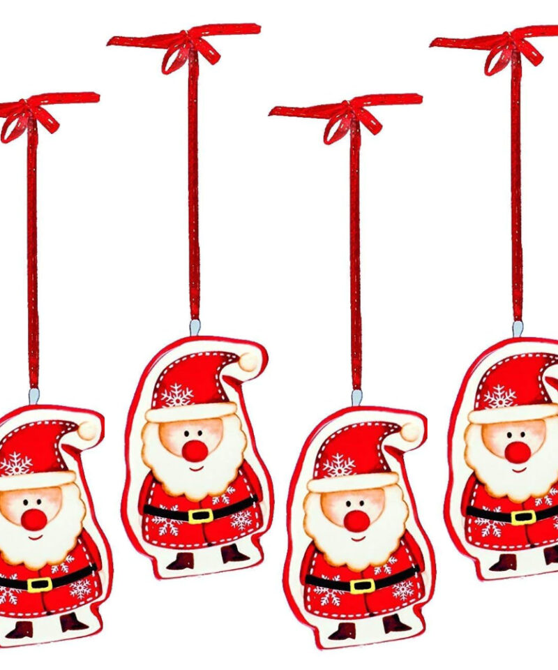 Pack of 4 - 7cm Ceramic Hanging Santa - Christmas Tree Decoration