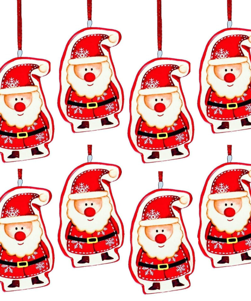 Toyland Pack of 8-7cm Ceramic Hanging Santa - Christmas Tree Decoration