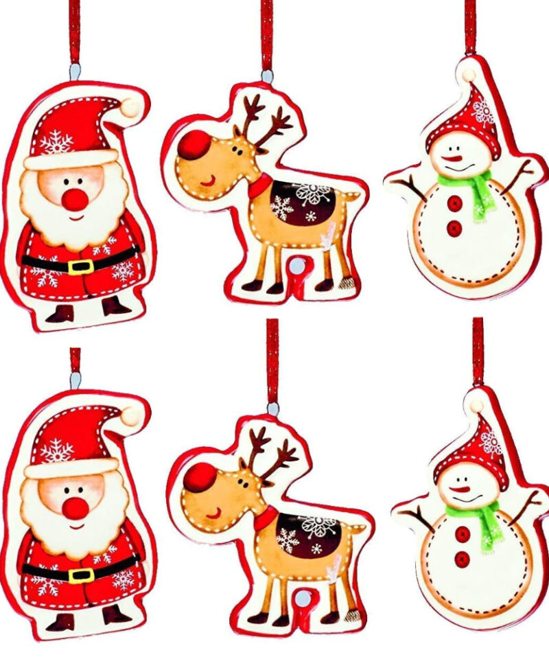 Toyland Pack of 6-7cm Ceramic Hanging Character - Christmas Tree Decoration