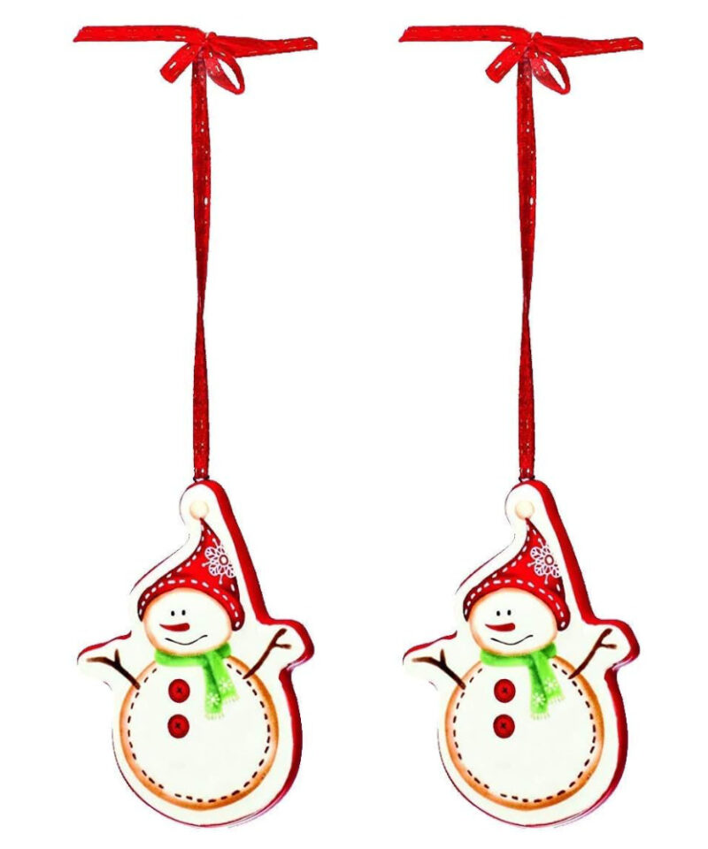 Toyland Pack of 2-7cm Ceramic Hanging Snowman - Christmas Tree Decoration