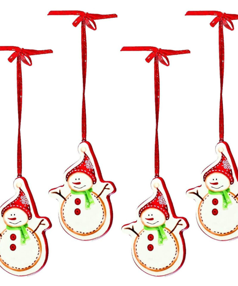 Pack of 4 - 7cm Ceramic Hanging Snowman - Christmas Tree Decoration