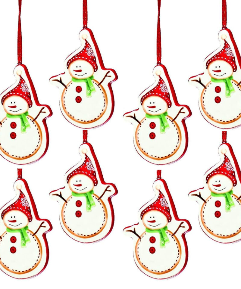 Toyland Pack of 8-7cm Ceramic Hanging Snowman - Christmas Tree Decoration