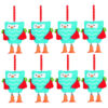 Eight 6cm Bright Blue Decorated Clay Owl Decoration - Christmas Tree Hanger