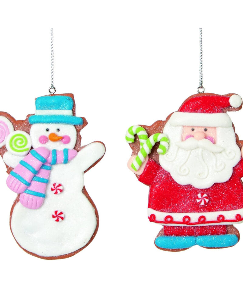 Toyland One Of Each Adorable 9cm Colourful Claydough Assorted Design Tree Trims Coated In Glitter - Santa And Snowman