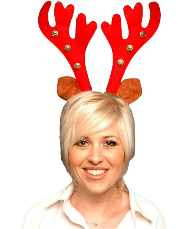 Toyland® Red Reindeer Antlers With Bells and Ears Festive Christmas Headband - Christmas Dress Up - Christmas Party Accessories