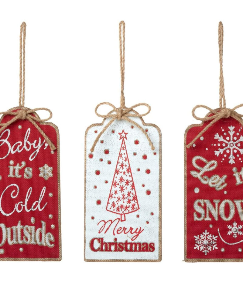 Toyland® Set Of 3 20cm 'Merry Christmas', Let It Snow' And 'Baby Its Cold Outside' Wooden Tag Decorations - Christmas Tree Decorations
