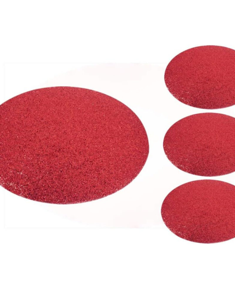 Pack of 4 Red Glitter Oval Placemats - 42cm x 30cm - Christmas Tableware