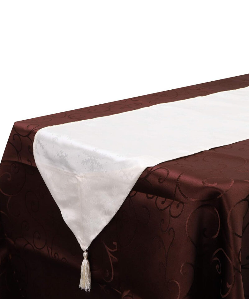 14" X 60" (35cm x 152cm) Cream Damask Table Runner with Snowflake Design - Table Ware / Dinner Parties