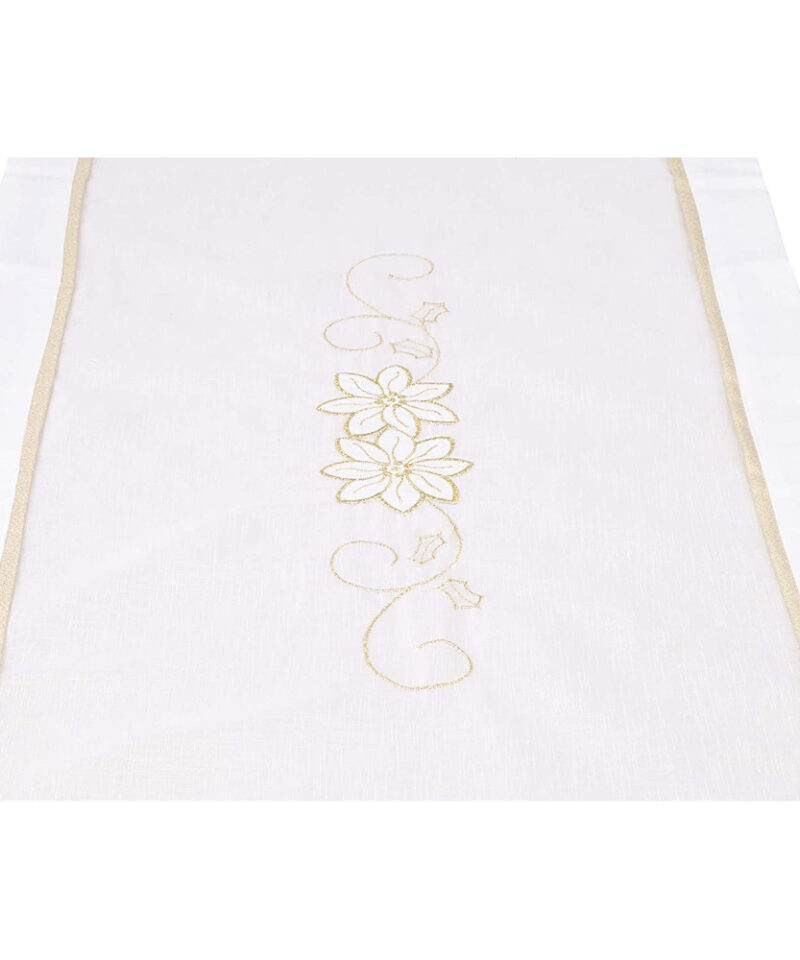 70" X 87.5" Rectangular Cream & Gold Poinsettia Tablecloth (D106)