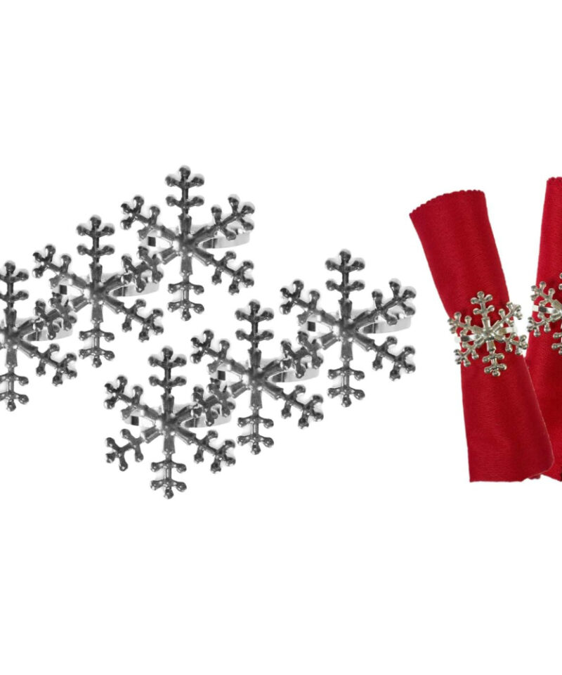 Pack of 6 - Metal Christmas Napkin Holders - 6 Silver Snowflake - Christmas Tableware
