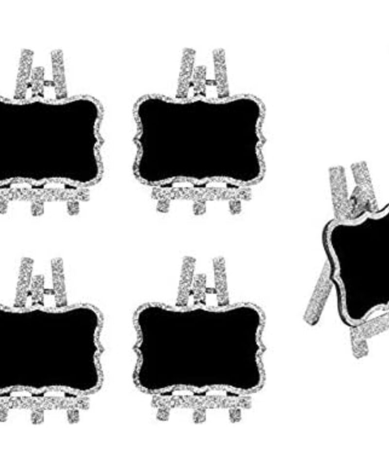 Toyland Pack of 12-6.5cm Silver Glitter Name Place Chalk Boards - Place Boards - Christmas/Wedding/Party