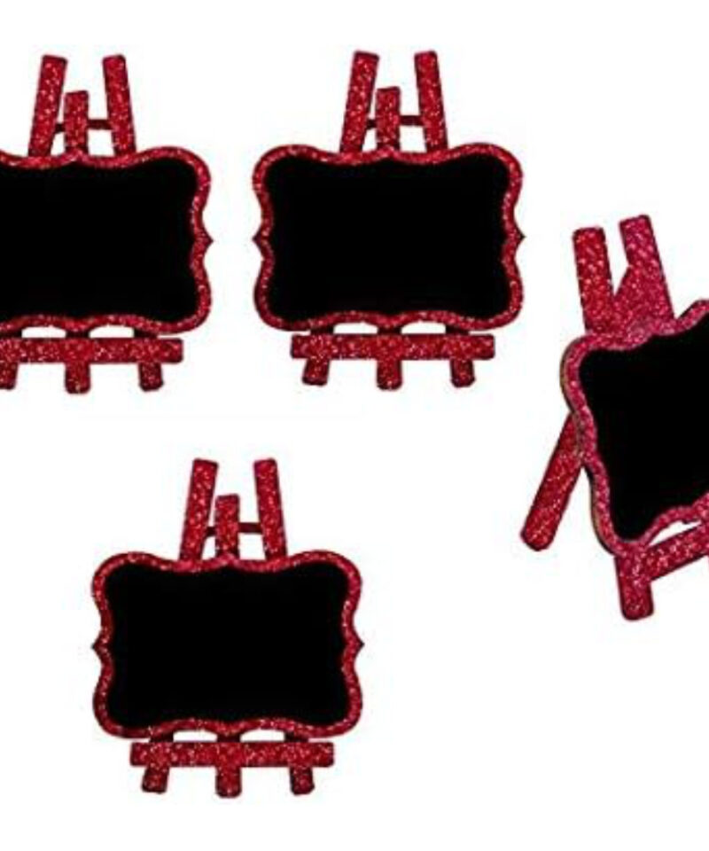 Toyland Pack of 12-6.5cm Red Glitter Name Place Chalk Boards - Place Boards - Christmas/Wedding/Party