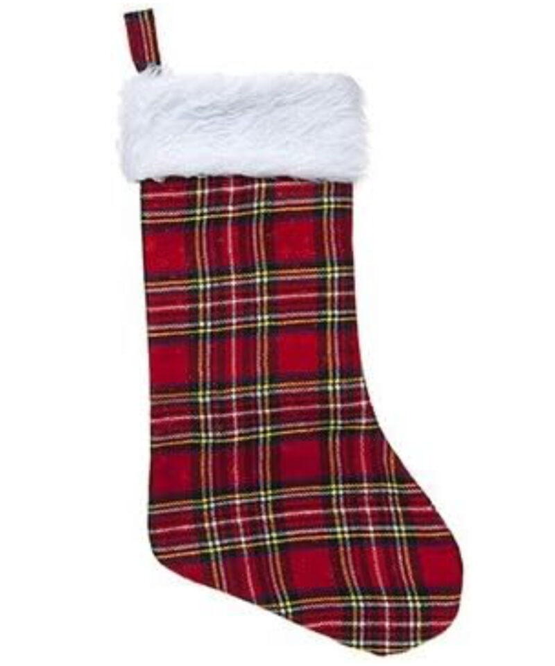 18" Tartan Christmas Stocking with Fur Trim - Christmas Stockings
