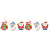 Two Of Each Adorable 9cm Colourful Claydough Assorted Design Tree Trims Coated In Glitter - Santa, Snowman And Owl