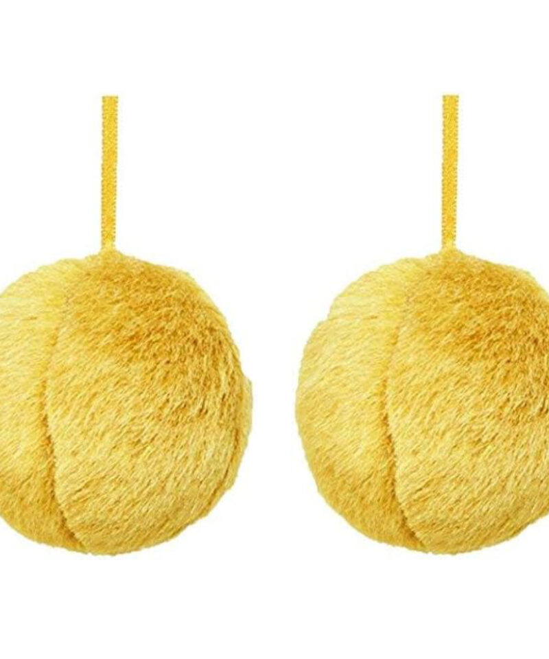 Toyland® Two 8cm Caramel Coloured Faux Fur Ball Bauble - Christmas Tree Decorations