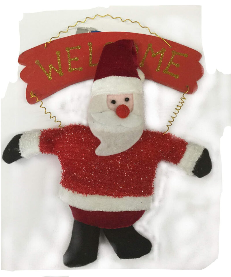 26cm Red Wooden Santa 'Welcome' Sign Hanging Decoration - Christmas Decorations