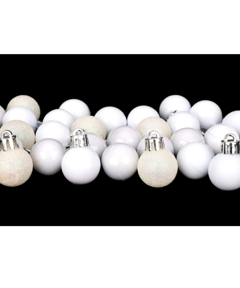 Toyland® Pack Of 32-25mm Mini Christmas Tree Baubles - Shiny Matte & Glitter Design - Christmas Decorations (White)