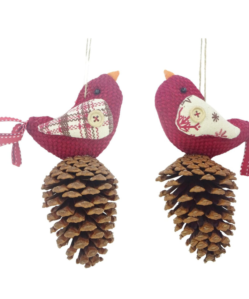 Toyland Pack of 2-17cm Plaid Fabric Bird Christmas Decorations - Festive Decor