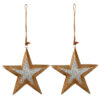 Toyland® Pack of 2-13cm Wooden Silver Glitter Star - Christmas Tree Decoration