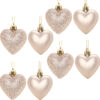8 x 5cm CHAMPAGNE GOLD Glitter + Matte Heart Shaped Christmas Tree Baubles