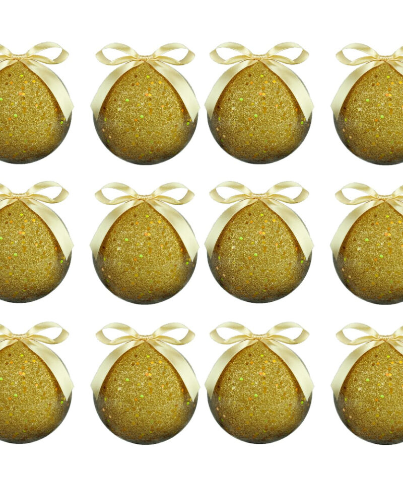 2 Packs Of 6 - 10cm Gold Glittery Baubles - Christmas Tree Decorations…