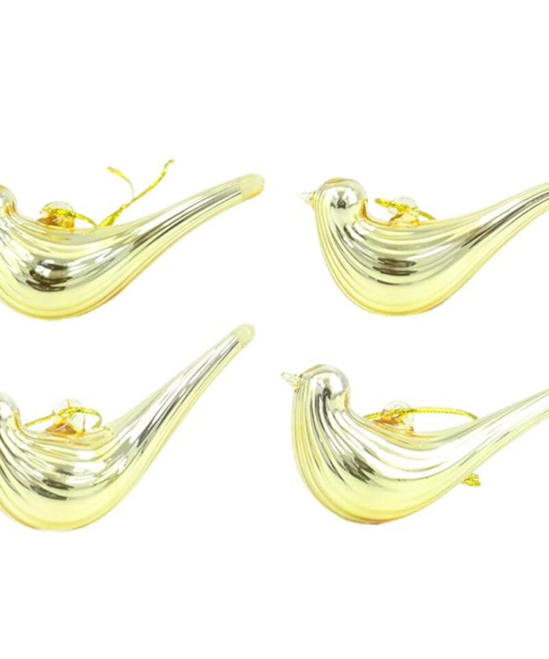 Pack of 4 Champagne Gold Glass Bird Tree Decorations - Christmas Decorations…