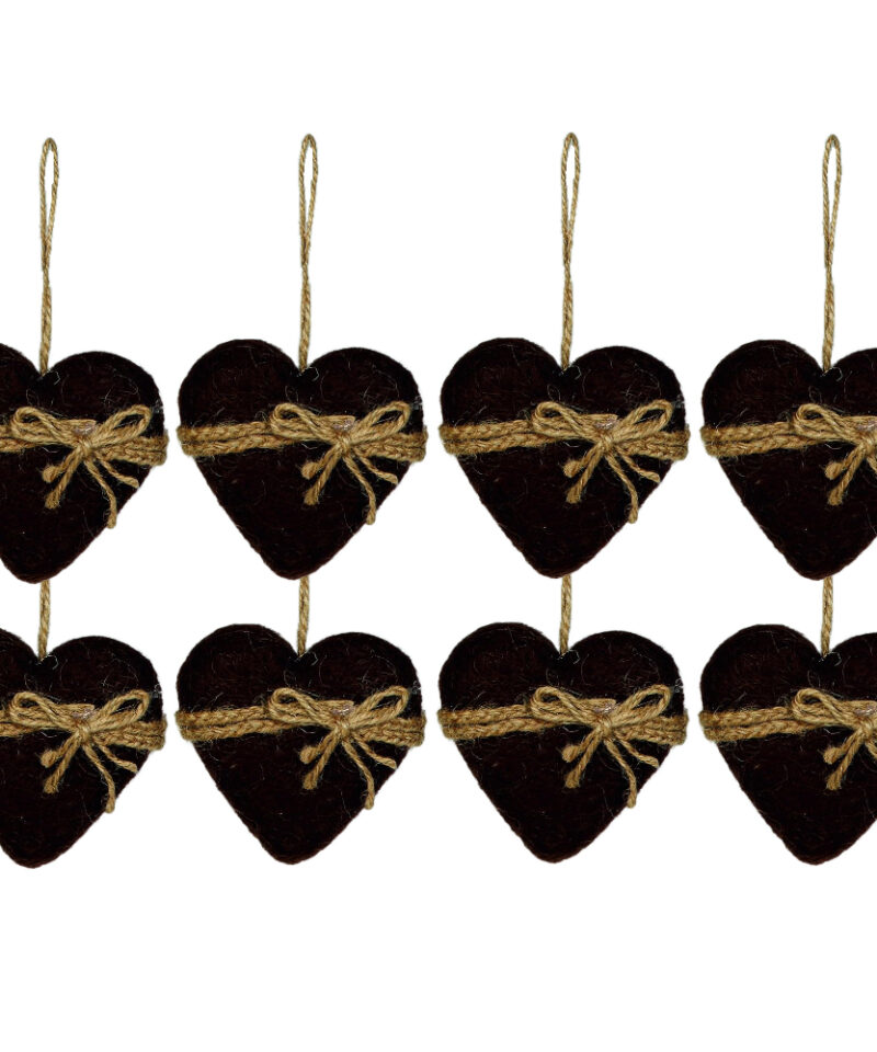 Toyland Pack of 8-10cm Brown Woollen Heart Christmas Tree Bauble Decoration