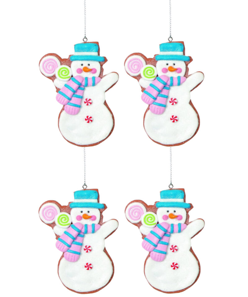 Toyland Four Adorable 9cm Colourful Claydough Snowman Design Tree Trims Coated In Glitter - Christmas Tree Decorations