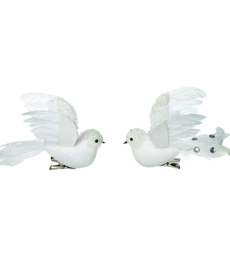 Toyland® Pack of 2-15cm White Glitter Birds Clip On Christmas Tree Decorations Christmas Decorations