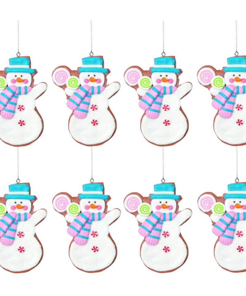 Toyland Eight Adorable 9cm Colourful Claydough Snowman Design Tree Trims Coated In Glitter - Christmas Tree Decorations